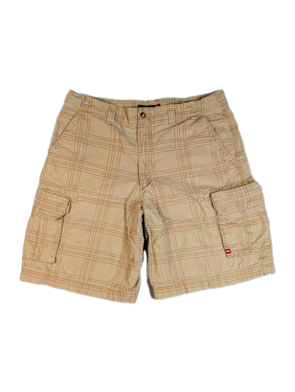 Y2K Tony Hawk Mens 36 Khaki Plaid Cargo Linen Blend Shorts Skate Streetwear EUC
